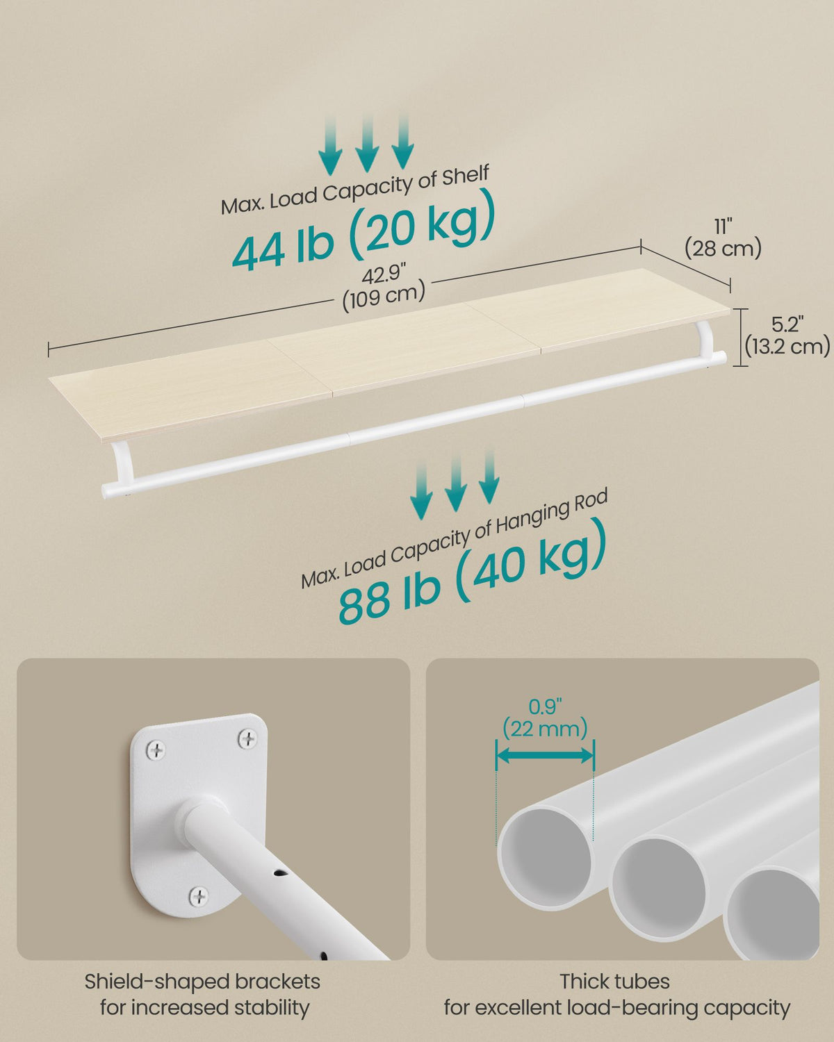 Wall Mounted Clothing Rack With Hanging Rod, Space Saving Garment Rail - product photo 19