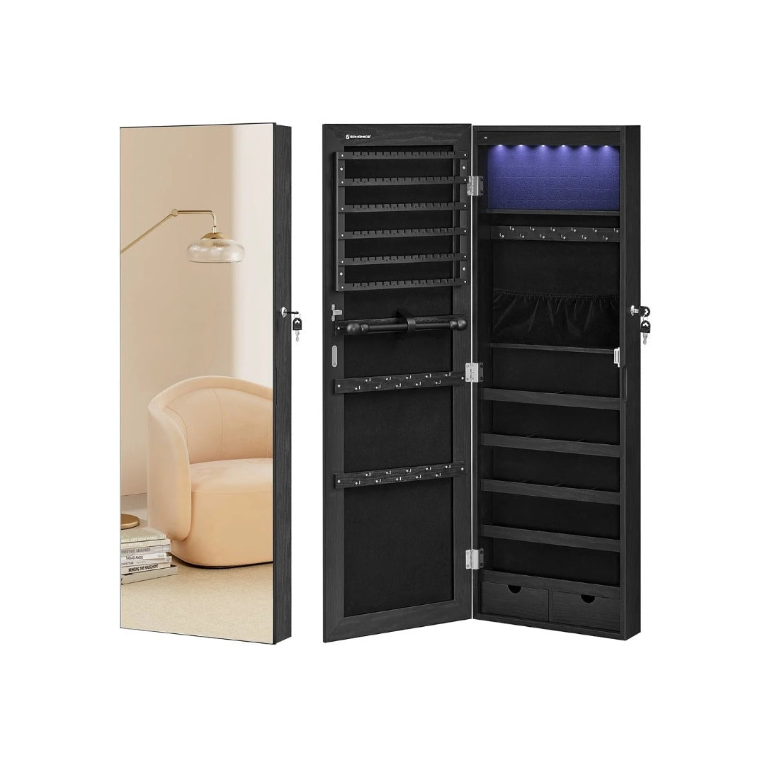 Wall Mounted Jewelry Armoire Cabinet With Mirror LED Lights – product view 4 | Ridgefield Furniture