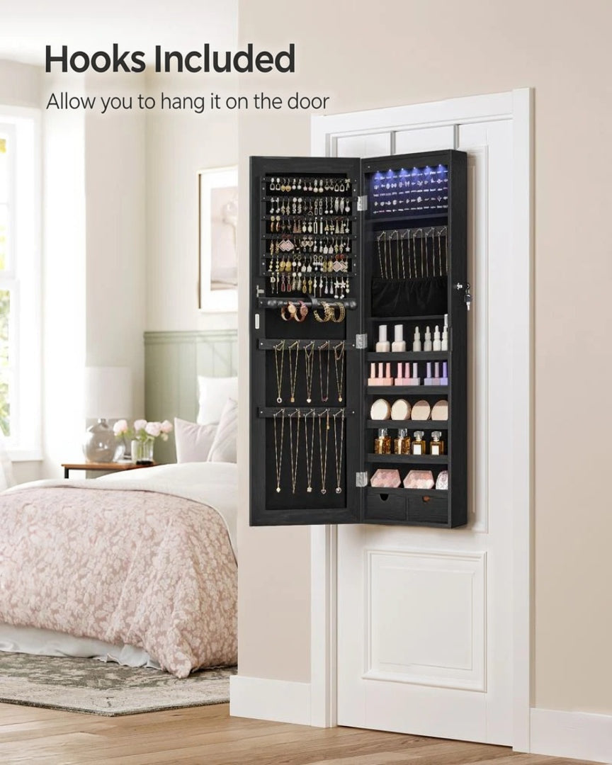 Wall Mounted Jewelry Armoire Cabinet With Mirror LED Lights – product view 18 | Ridgefield Furniture