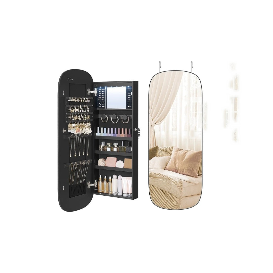 Wall Mounted Jewelry Organizer Cabinet With Mirror And LED – product view 2 | Ridgefield Furniture
