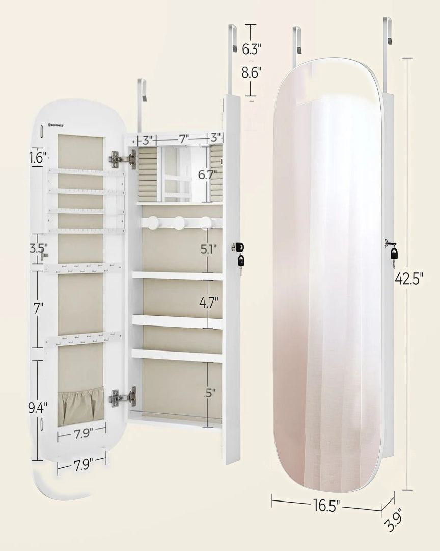 Wall Mounted Jewelry Organizer Cabinet With Mirror And LED – product view 8 | Ridgefield Furniture