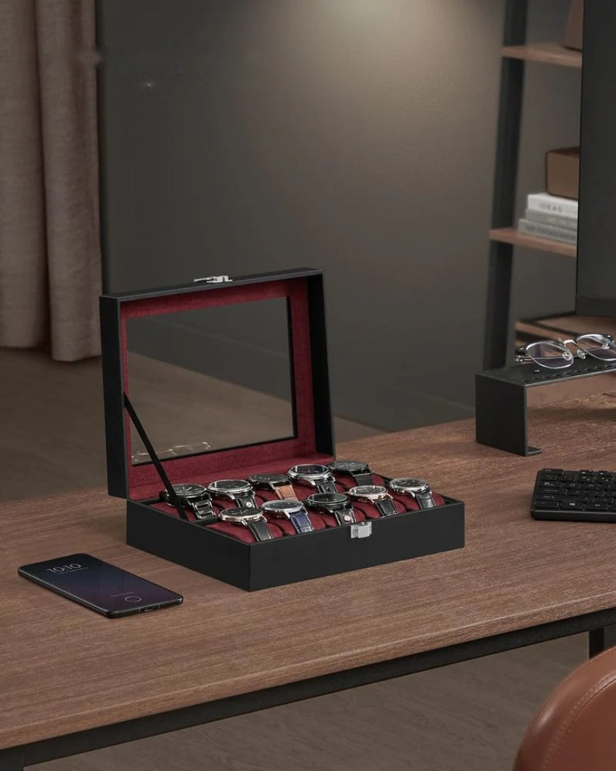 Watch Storage Case With Glass Lid 10 Slot Organizer – product view 10 | Ridgefield Furniture
