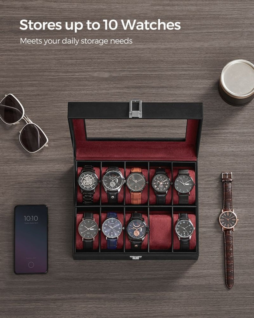 Watch Storage Case With Glass Lid 10 Slot Organizer – product view 12 | Ridgefield Furniture