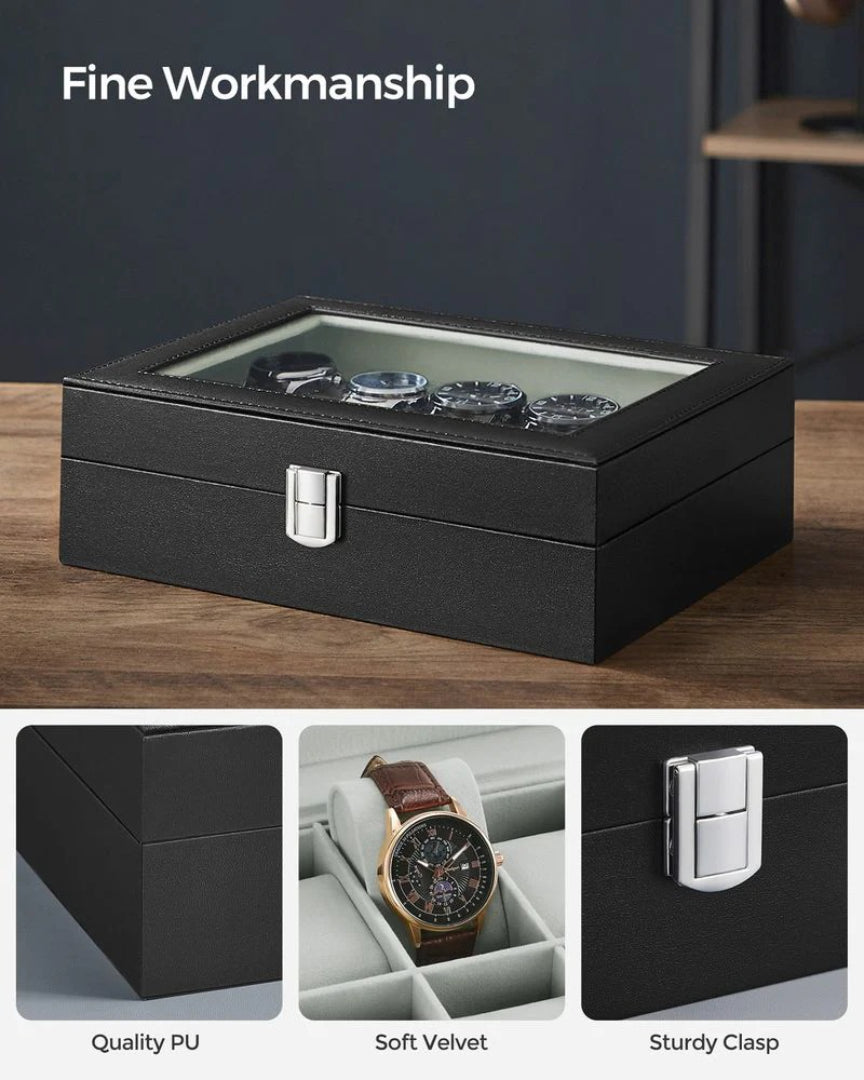 Watch Storage Case With Glass Lid 10 Slot Organizer – product view 17 | Ridgefield Furniture