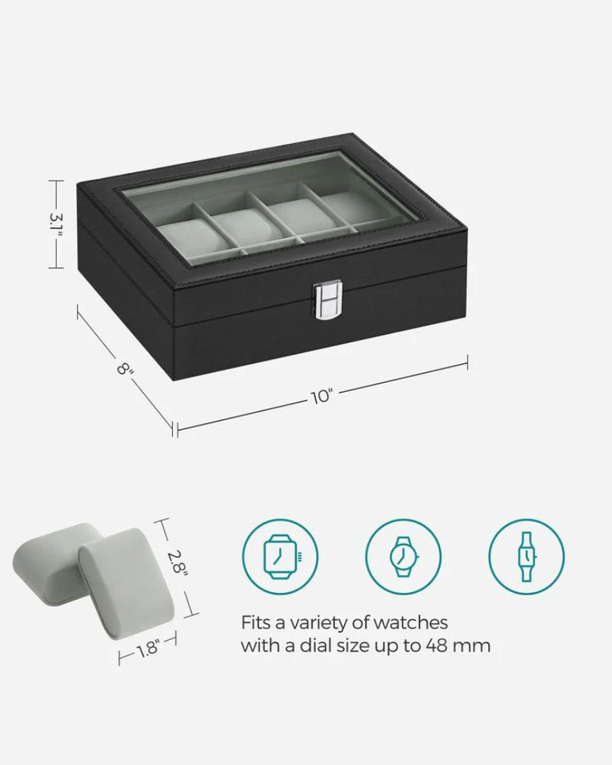 Watch Storage Case With Glass Lid 10 Slot Organizer – product view 20 | Ridgefield Furniture