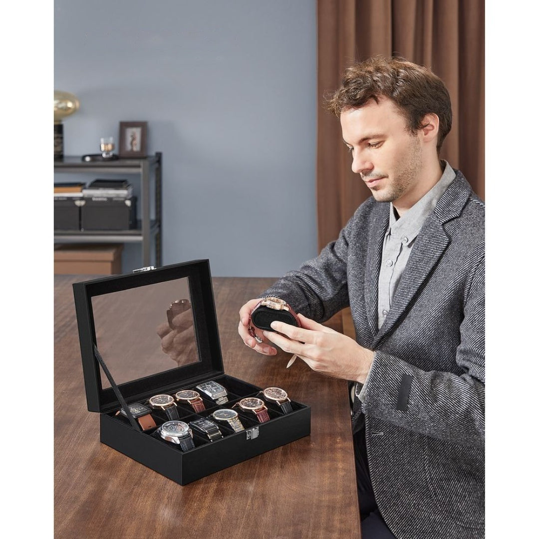 Watch Storage Case With Glass Lid 10 Slot Organizer – product view 22 | Ridgefield Furniture