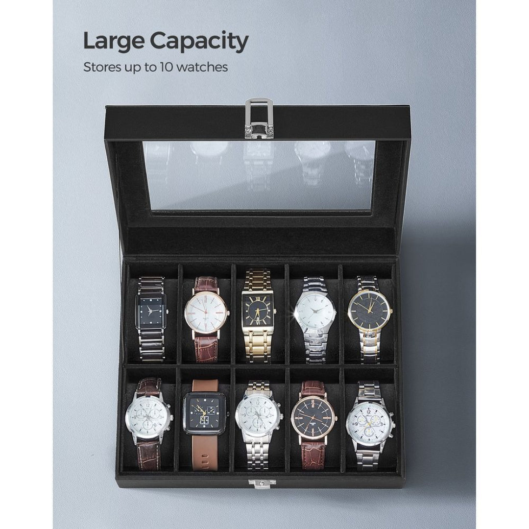 Watch Storage Case With Glass Lid 10 Slot Organizer – product view 24 | Ridgefield Furniture