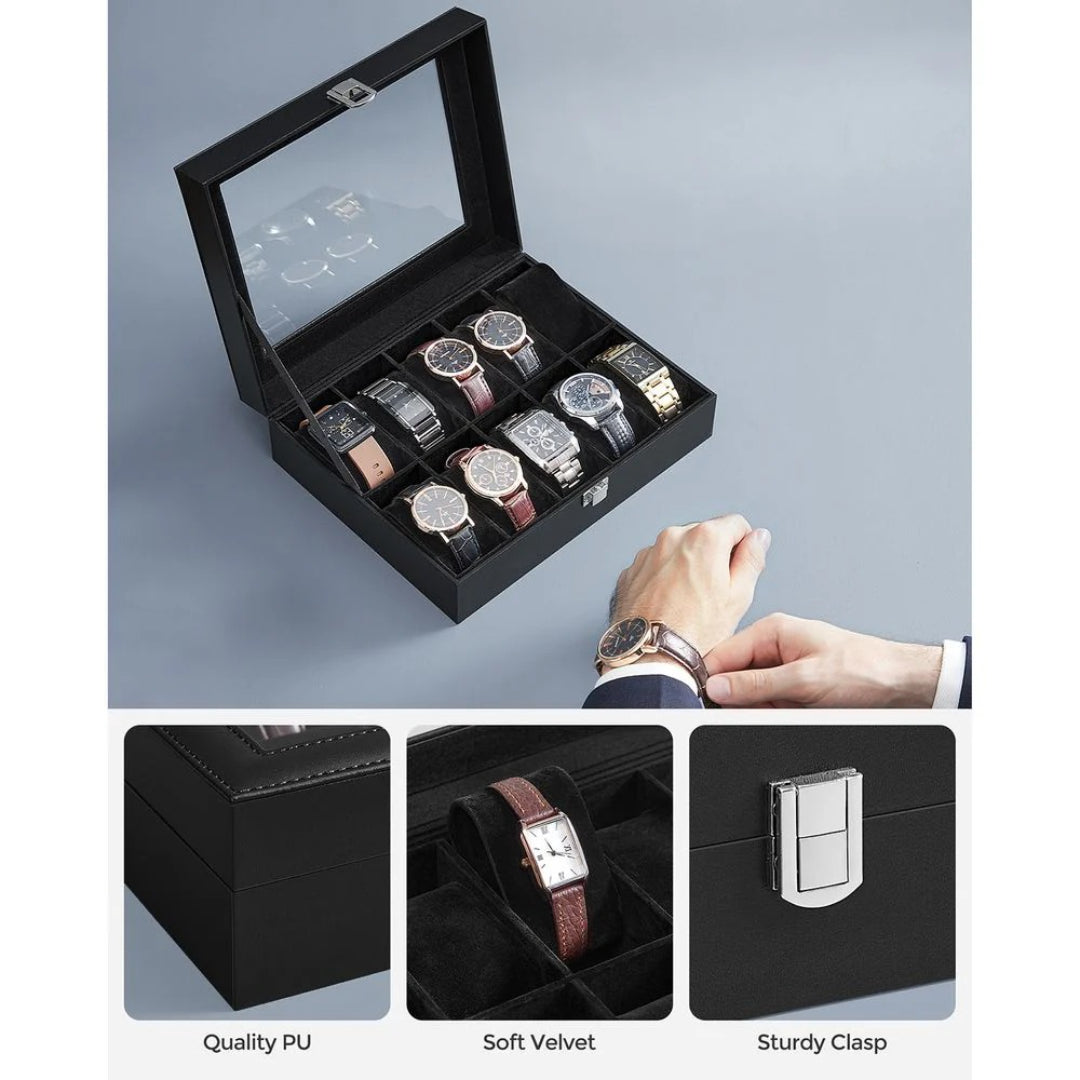 Watch Storage Case With Glass Lid 10 Slot Organizer – product view 25 | Ridgefield Furniture