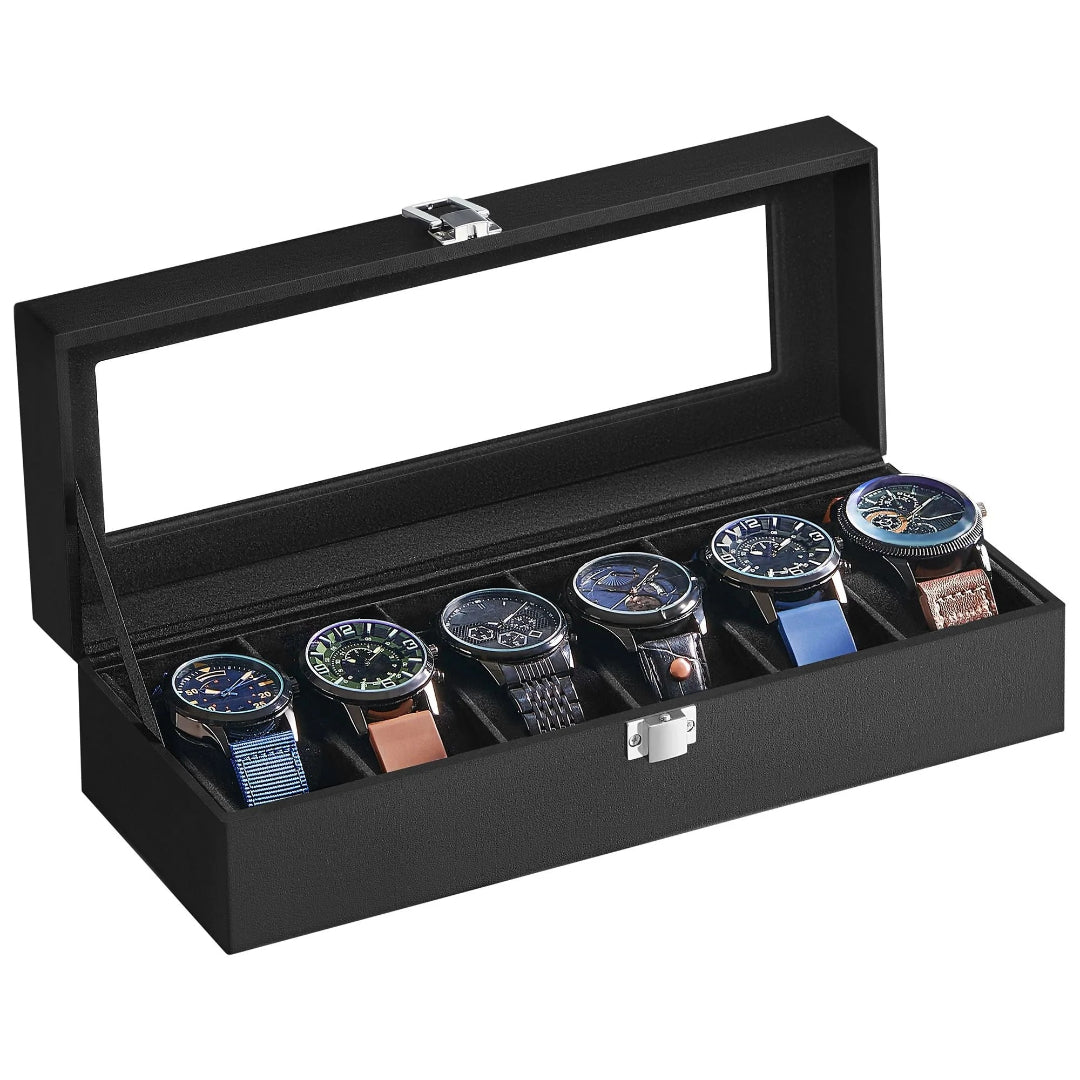 Watch Storage Case With Glass Lid 6 Or 12 Slot Organizer – product view 2 | Ridgefield Furniture