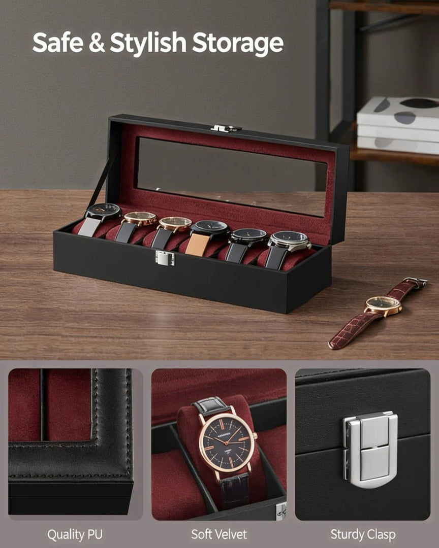 Watch Storage Case With Glass Lid 6 Or 12 Slot Organizer – product view 10 | Ridgefield Furniture