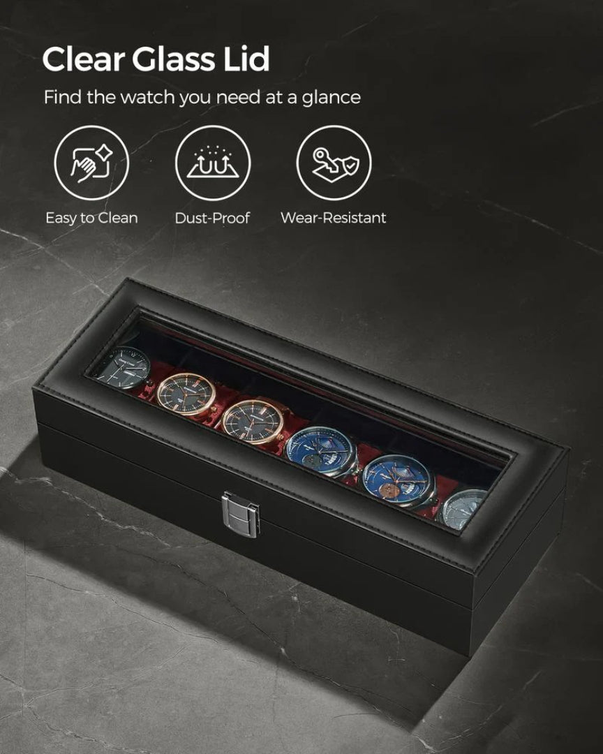 Watch Storage Case With Glass Lid 6 Or 12 Slot Organizer – product view 11 | Ridgefield Furniture