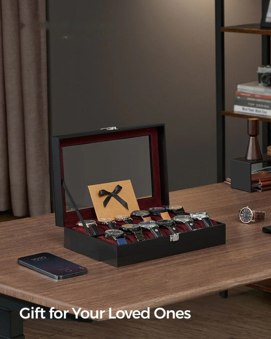 Watch Storage Case With Glass Lid 6 Or 12 Slot Organizer – product view 14 | Ridgefield Furniture