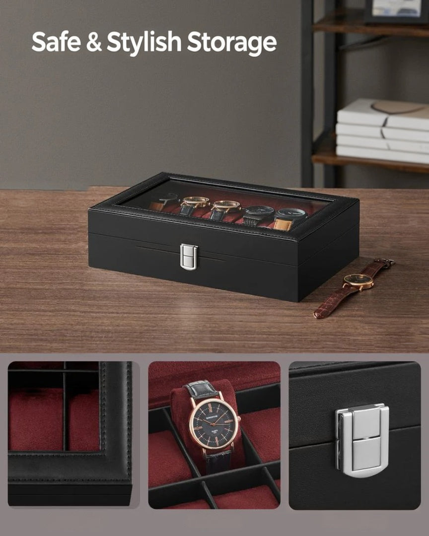 Watch Storage Case With Glass Lid 6 Or 12 Slot Organizer – product view 15 | Ridgefield Furniture
