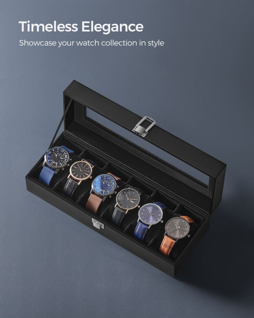 Watch Storage Case With Glass Lid 6 Or 12 Slot Organizer – product view 22 | Ridgefield Furniture