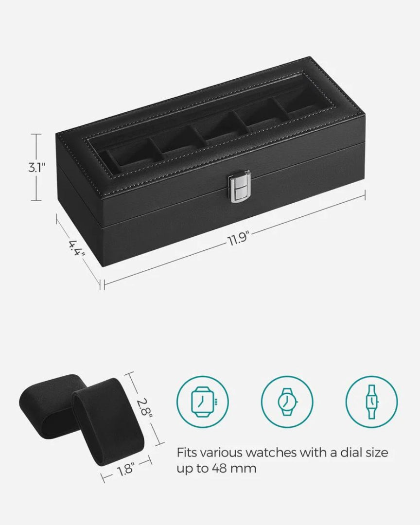 Watch Storage Case With Glass Lid 6 Or 12 Slot Organizer – product view 23 | Ridgefield Furniture
