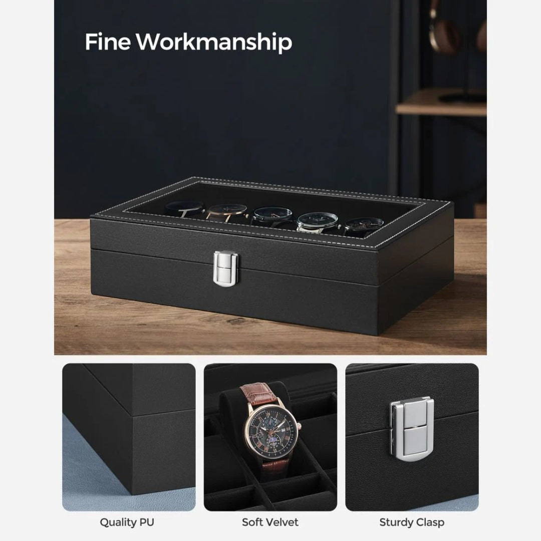 Watch Storage Case With Glass Lid 6 Or 12 Slot Organizer – product view 26 | Ridgefield Furniture