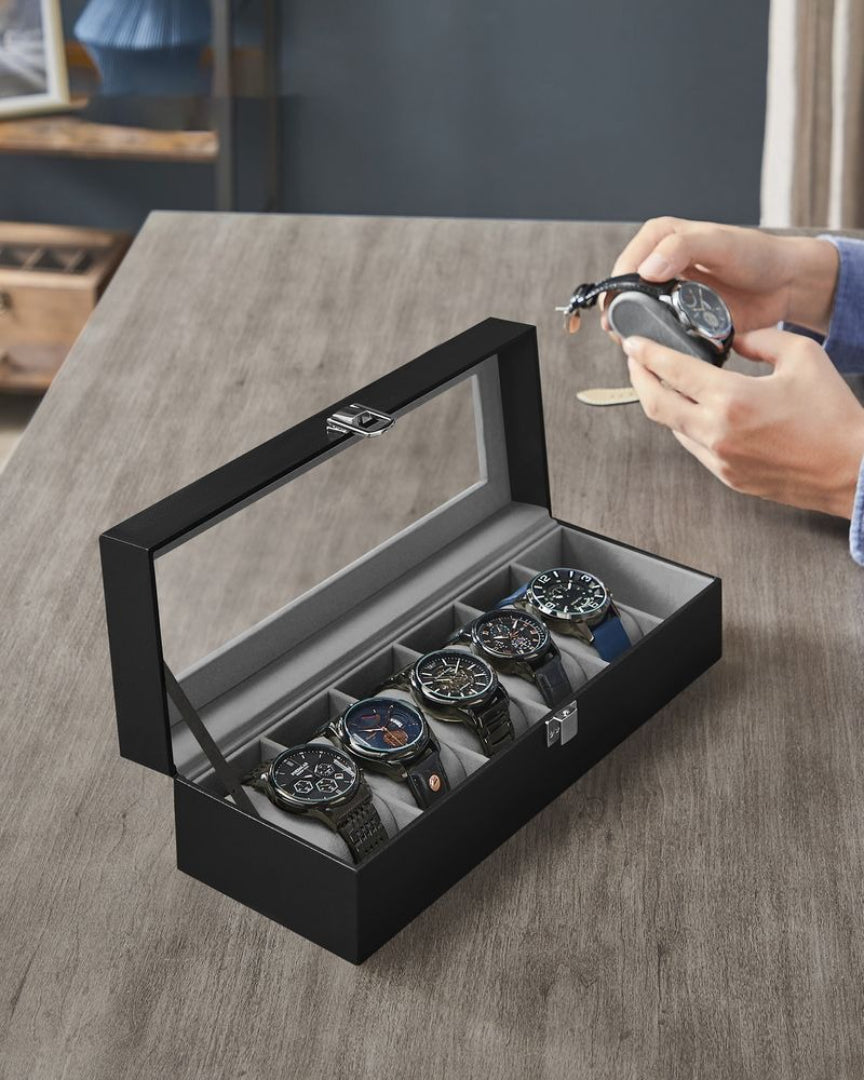 Watch Storage Case With Glass Lid 6 Or 12 Slot Organizer – product view 31 | Ridgefield Furniture