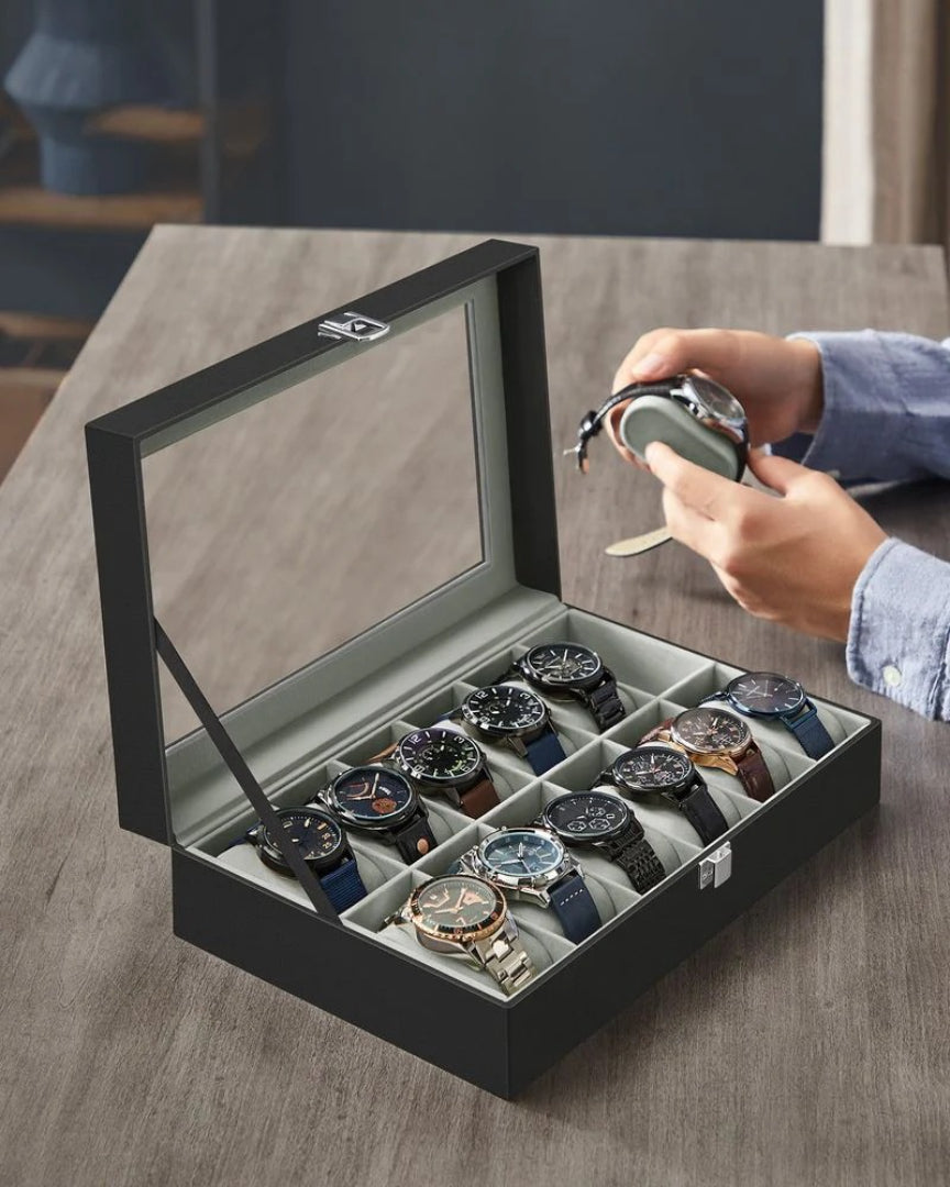 Watch Storage Case With Glass Lid 6 Or 12 Slot Organizer – product view 37 | Ridgefield Furniture