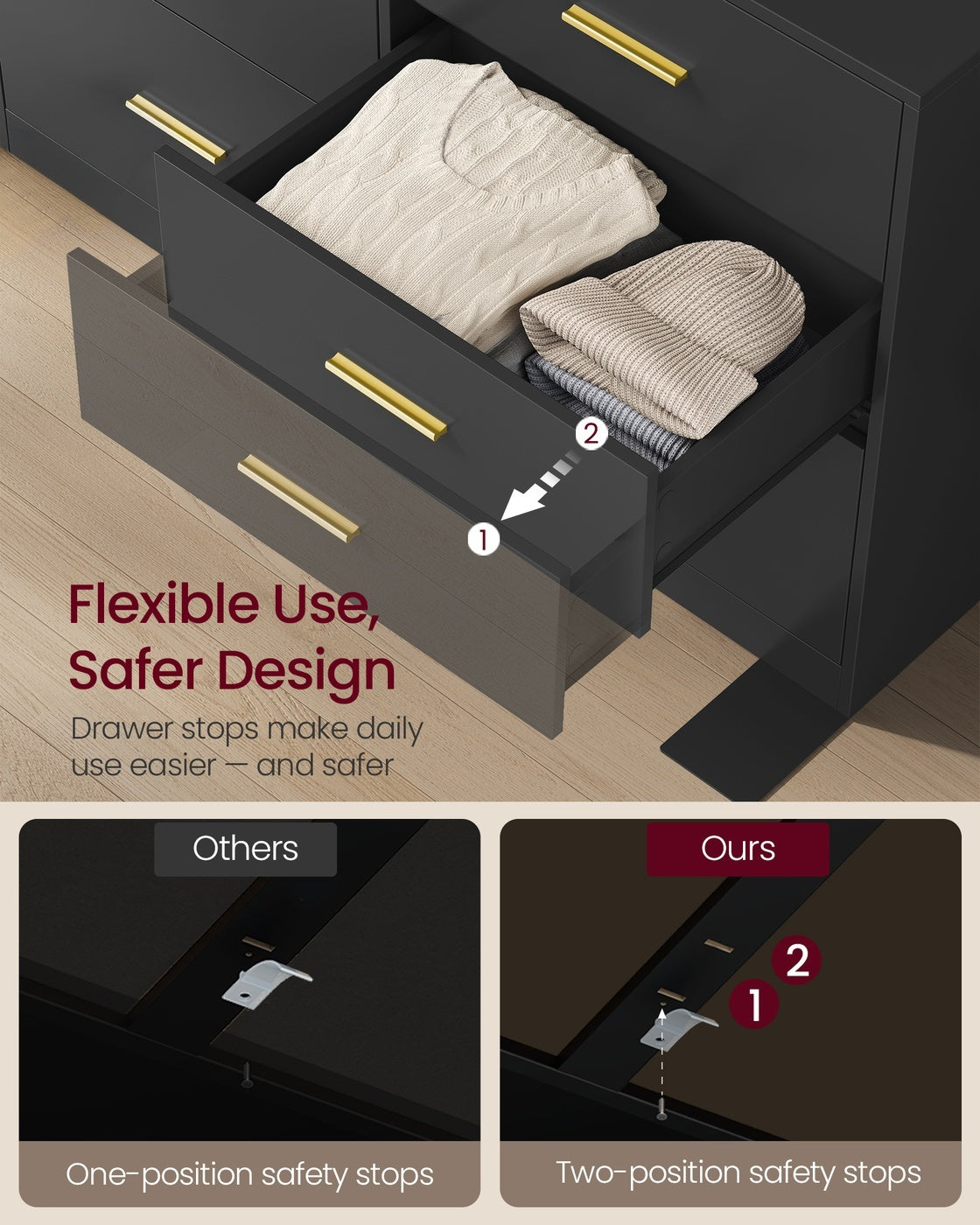 Wide Drawer Dresser For Bedroom, 63.1 Inch TV Stand And Chest Of Drawers - product photo 11