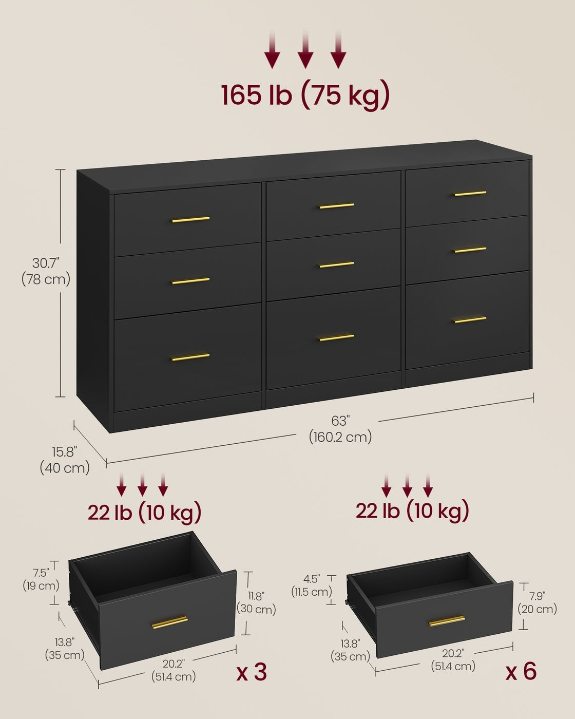 Wide Drawer Dresser For Bedroom, 63.1 Inch TV Stand And Chest Of Drawers - product photo 13