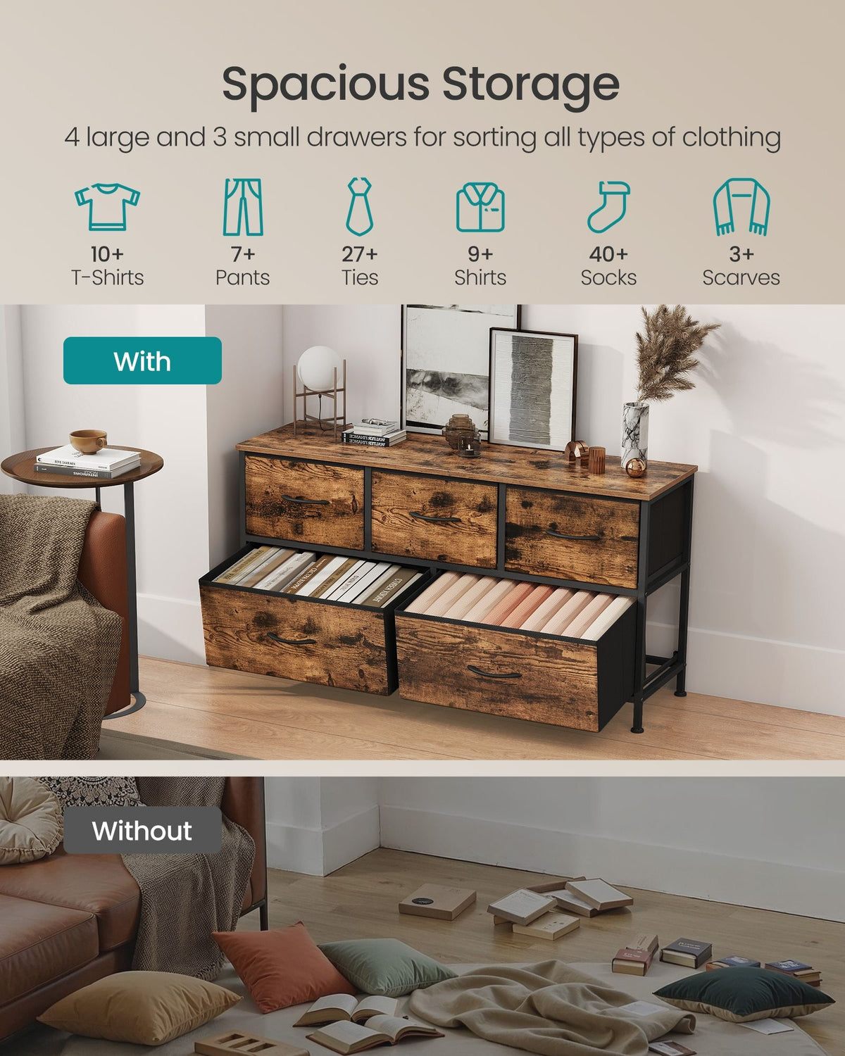 Wide Dresser For Bedroom With 5 Fabric Drawers And Steel Frame - product photo 22