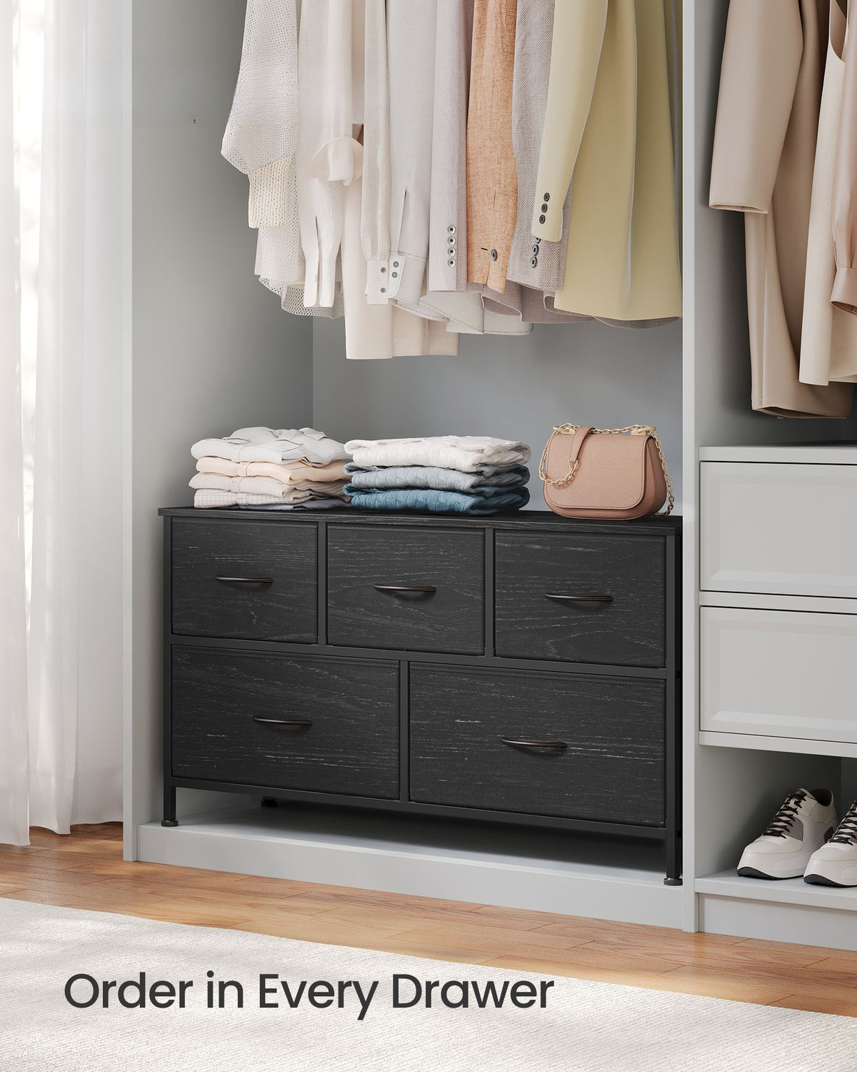 Wide Dresser For Bedroom With 5 Fabric Drawers And Steel Frame - product photo 24