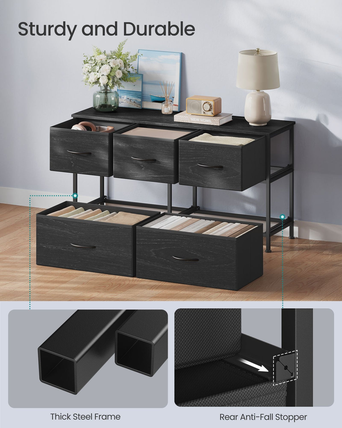 Wide Dresser For Bedroom With 5 Fabric Drawers And Steel Frame - product photo 28