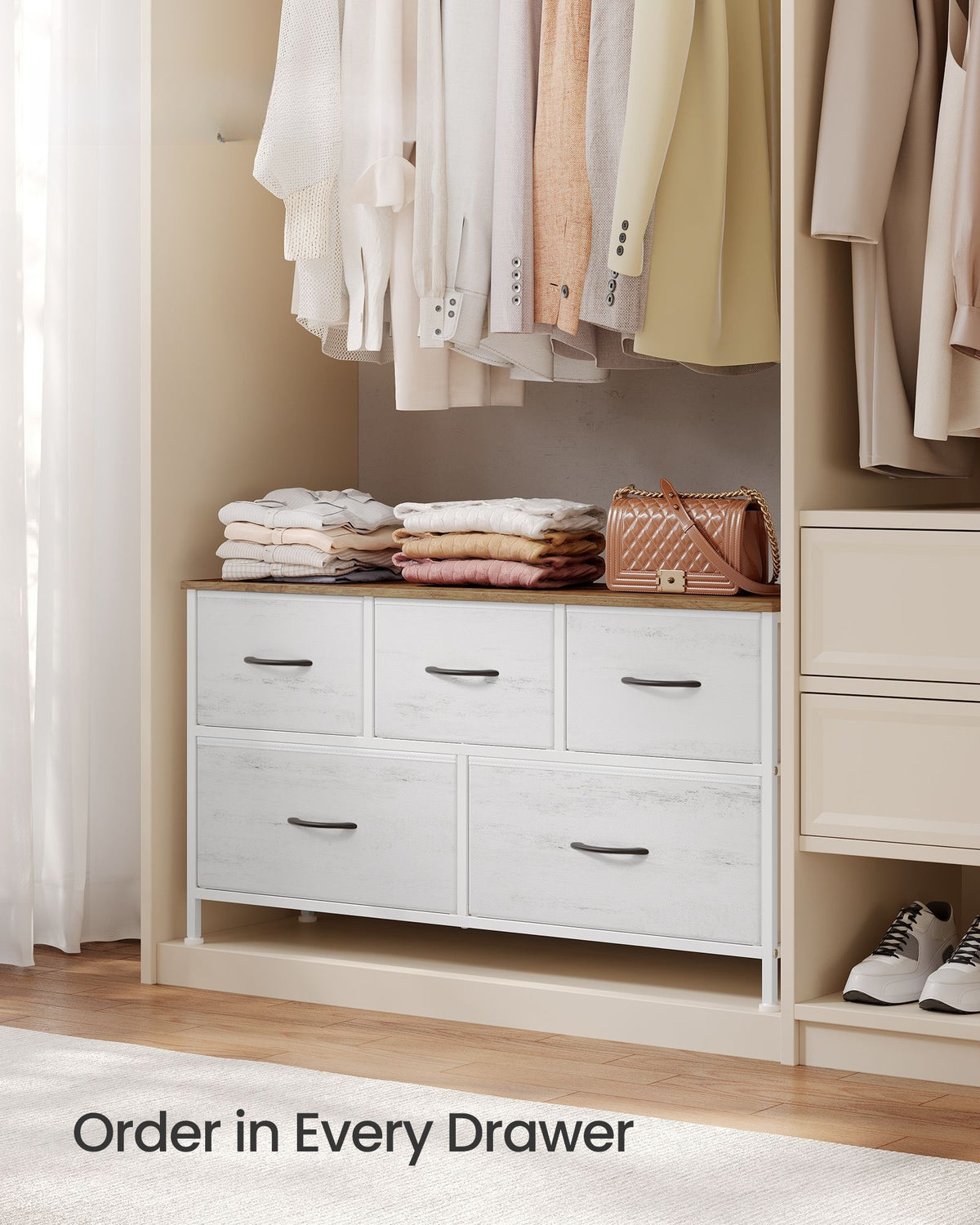 Wide Dresser For Bedroom With 5 Fabric Drawers And Steel Frame - product photo 29