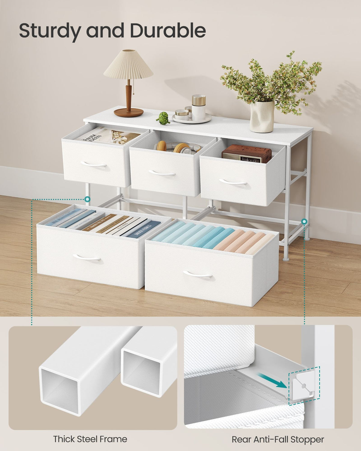 Wide Dresser For Bedroom With 5 Fabric Drawers And Steel Frame - product photo 38