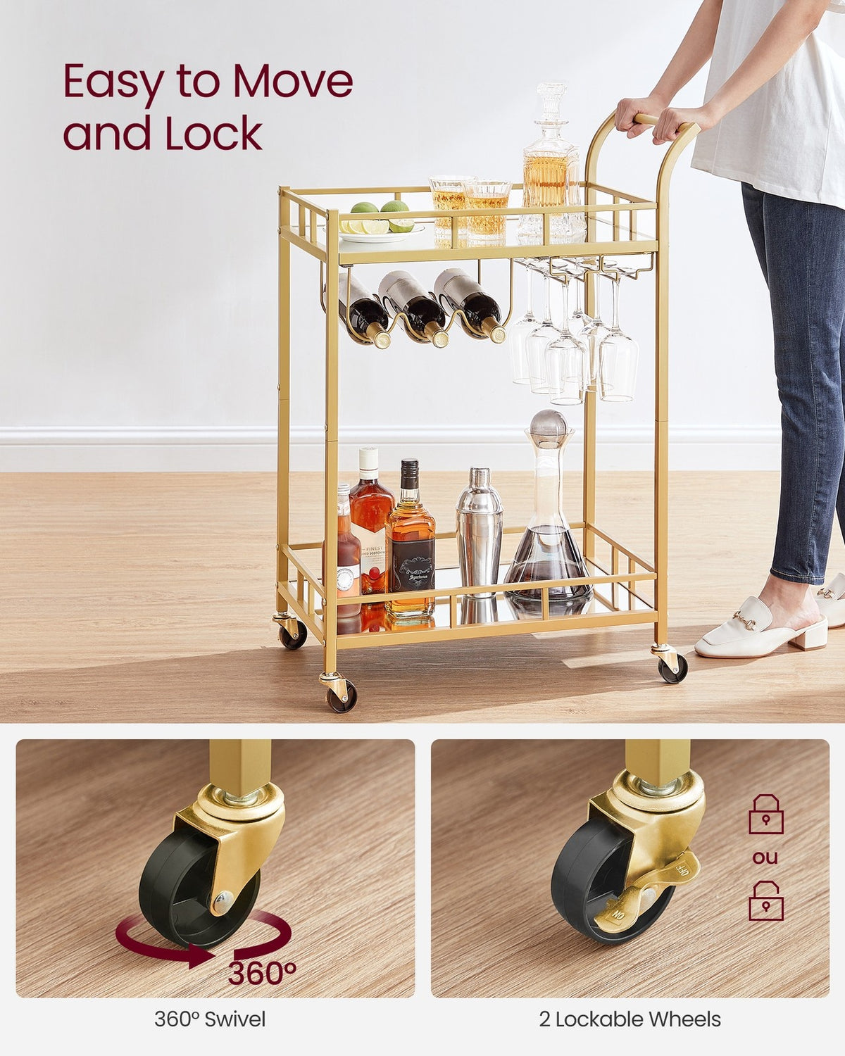 Wine Cart With 2 Mirrored Shelves - product photo 08