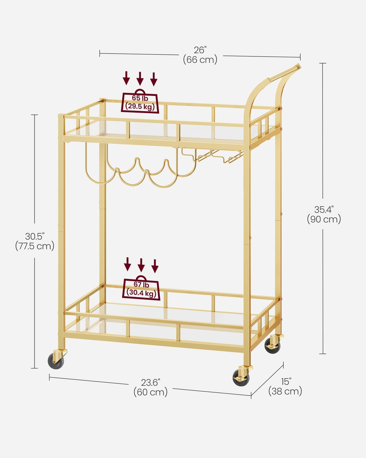 Wine Cart With 2 Mirrored Shelves - product photo 09