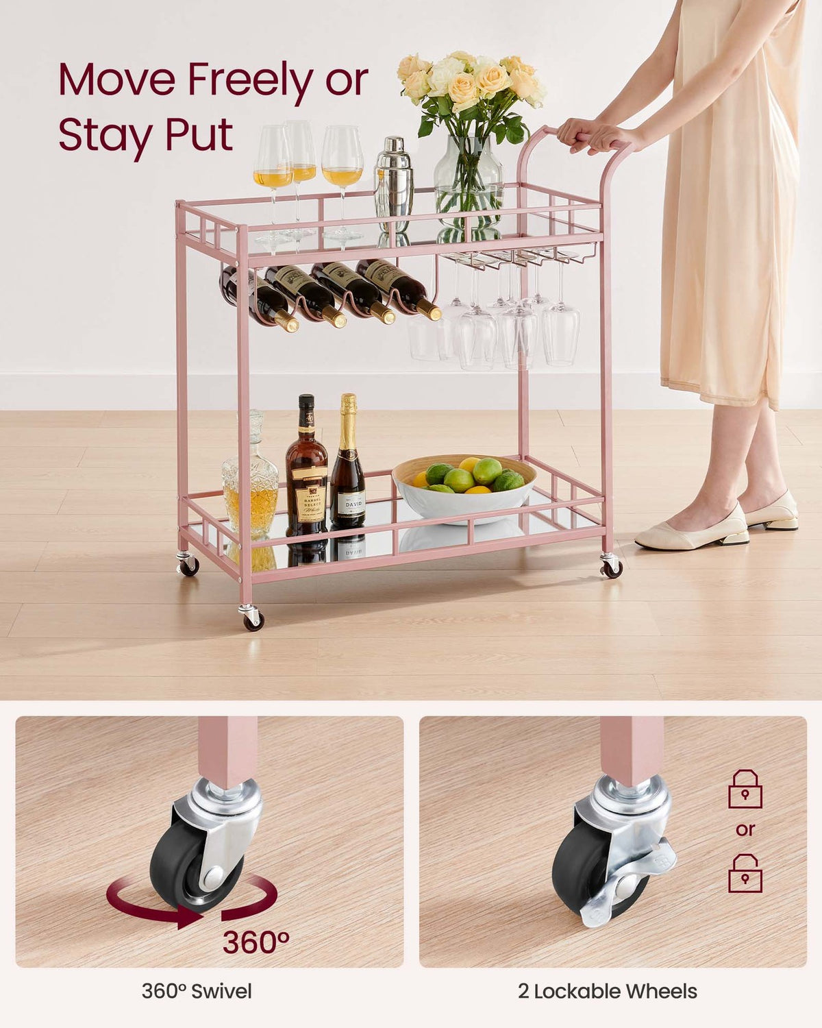Wine Cart With 2 Mirrored Shelves - product photo 18