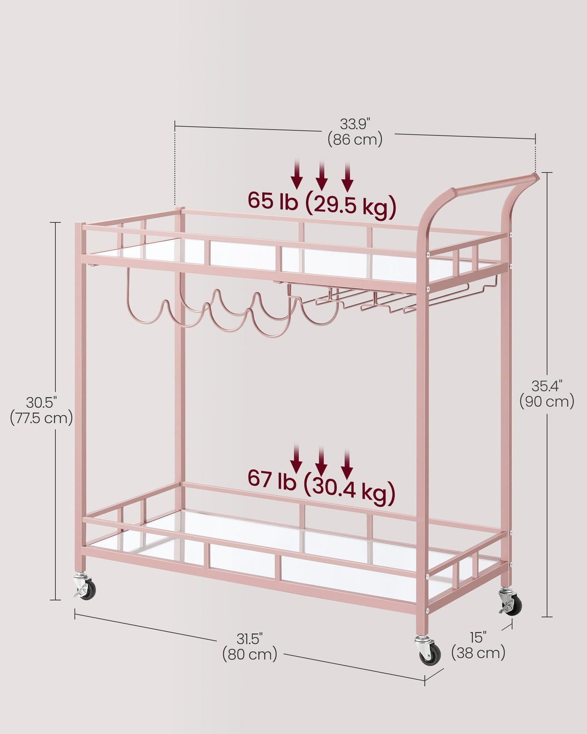 Wine Cart With 2 Mirrored Shelves - product photo 21