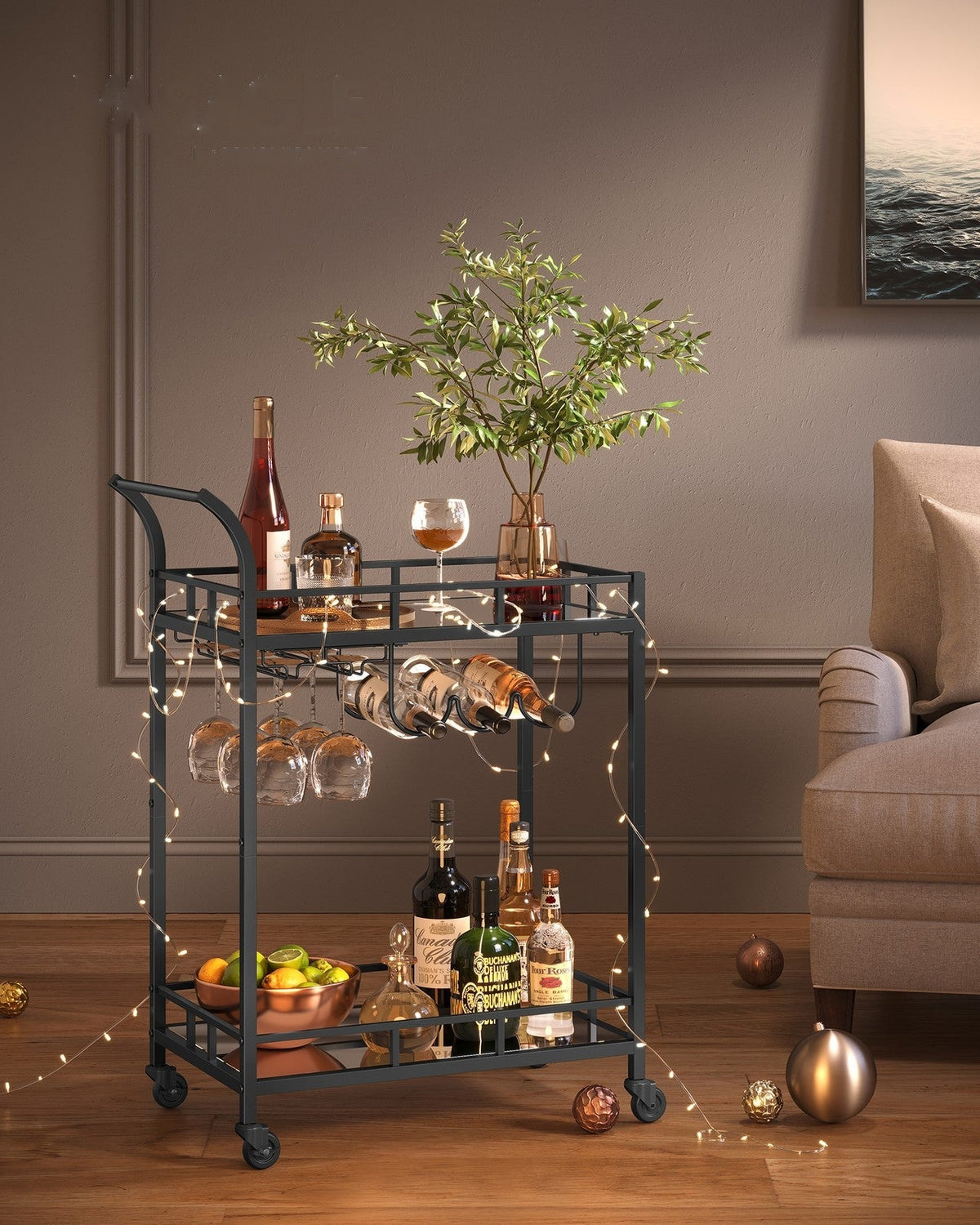 Wine Cart With 2 Mirrored Shelves - product photo 24
