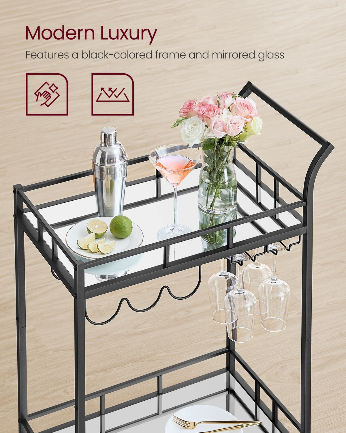 Wine Cart With 2 Mirrored Shelves - product photo 26