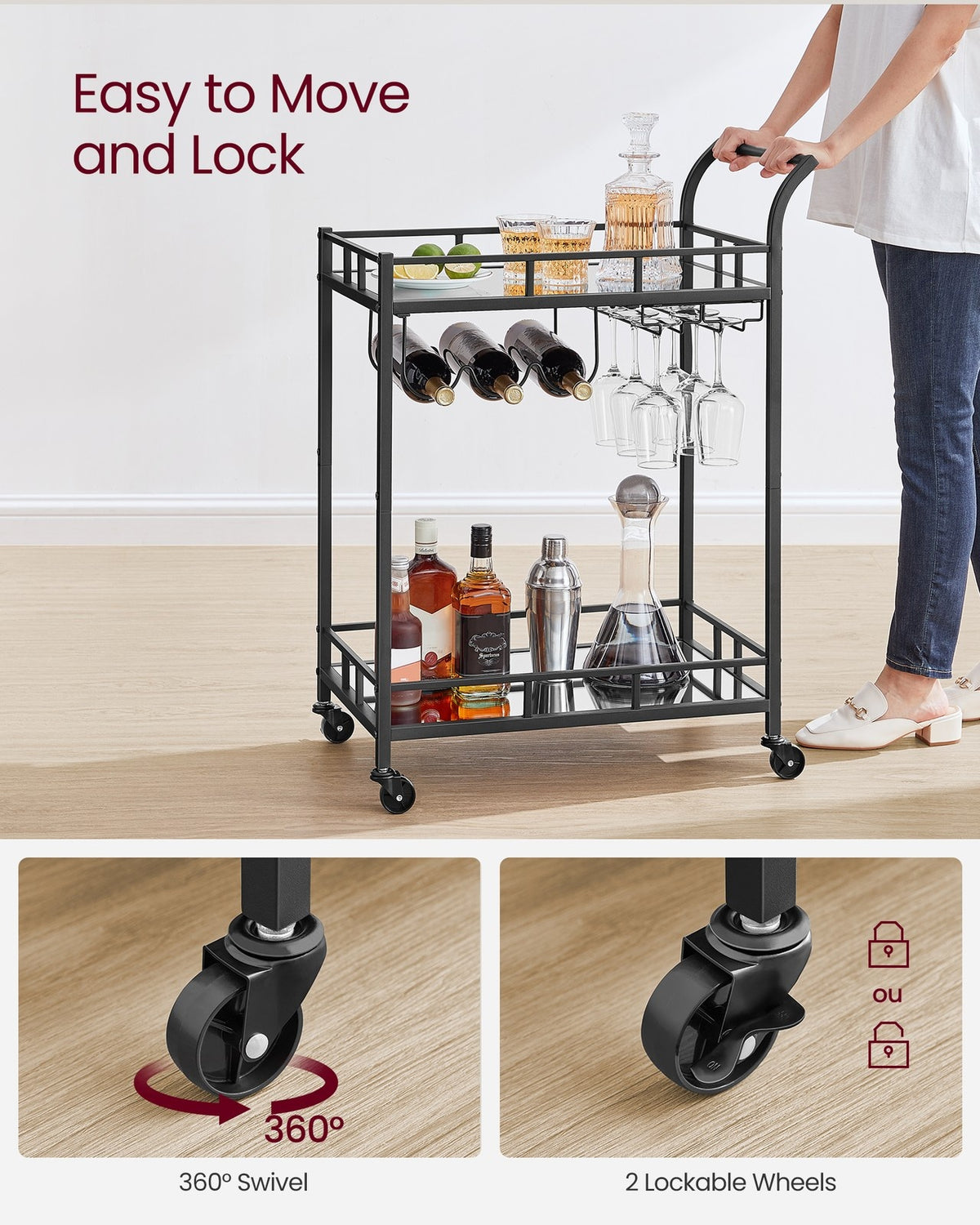 Wine Cart With 2 Mirrored Shelves - product photo 28