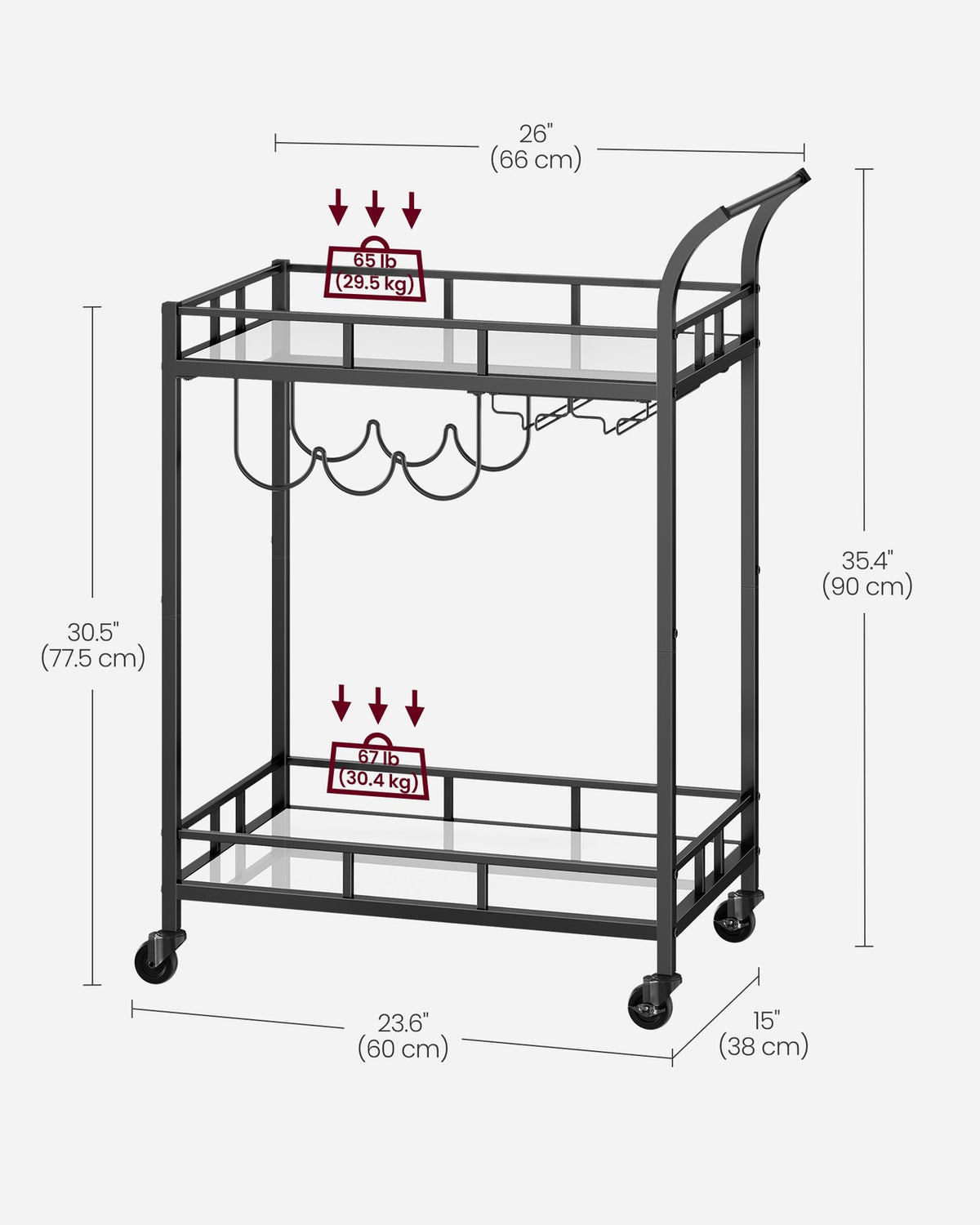Wine Cart With 2 Mirrored Shelves - product photo 29