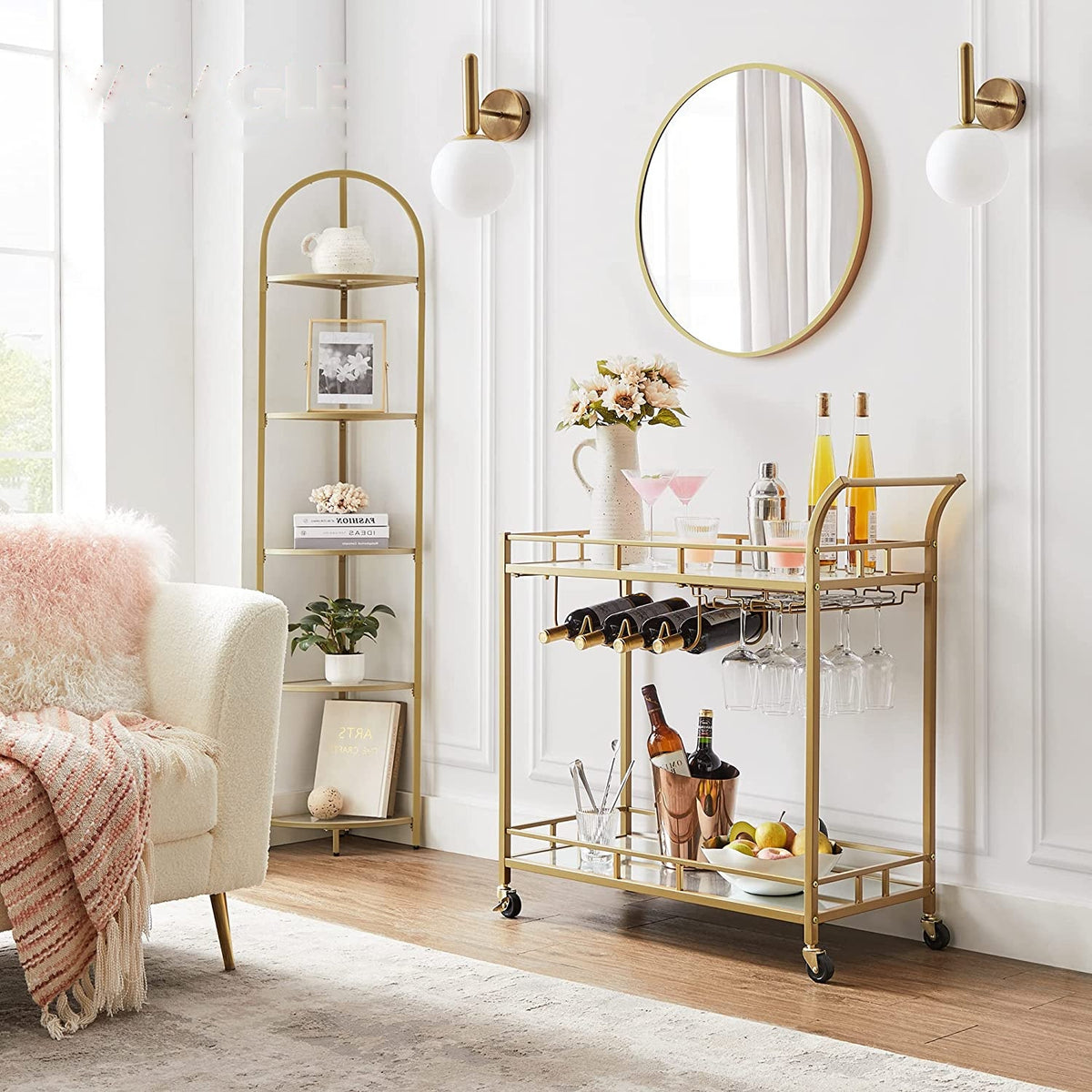 Wine Cart With 2 Mirrored Shelves - product photo 32