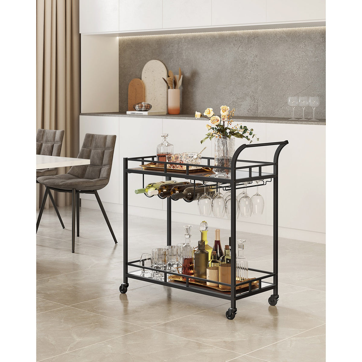 Wine Cart With 2 Mirrored Shelves - product photo 41