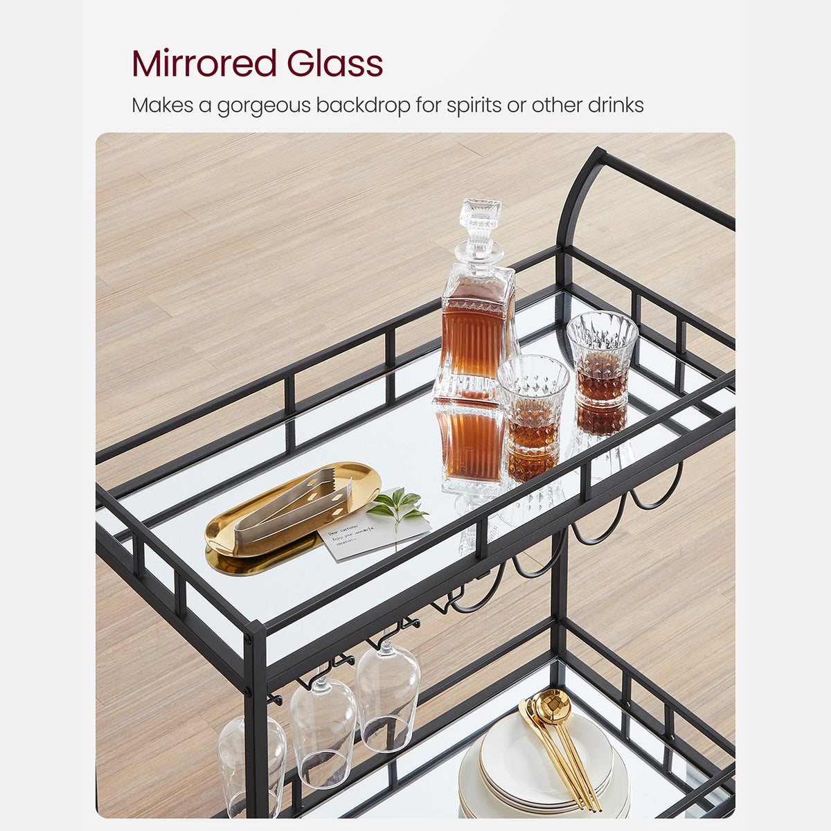 Wine Cart With 2 Mirrored Shelves - product photo 42