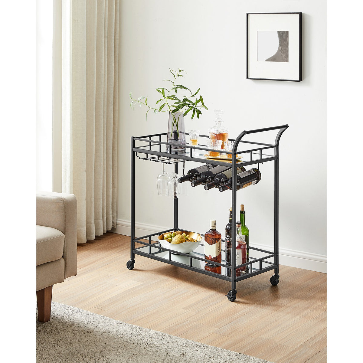 Wine Cart With 2 Mirrored Shelves - product photo 47