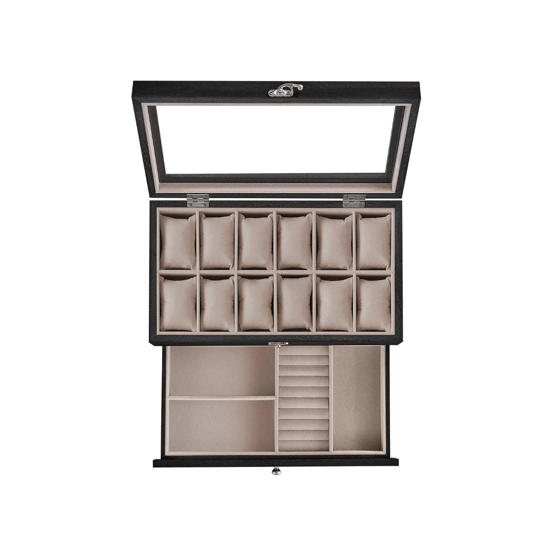 Wood Watch Box With Glass Lid 8 Or 12 Slot Organizer – product view 4 | Ridgefield Furniture