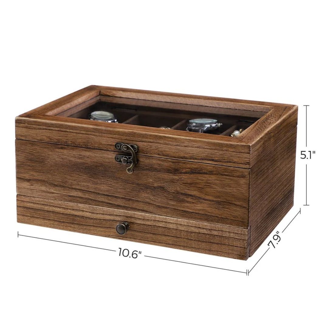 Wood Watch Box With Glass Lid 8 Or 12 Slot Organizer – product view 6 | Ridgefield Furniture