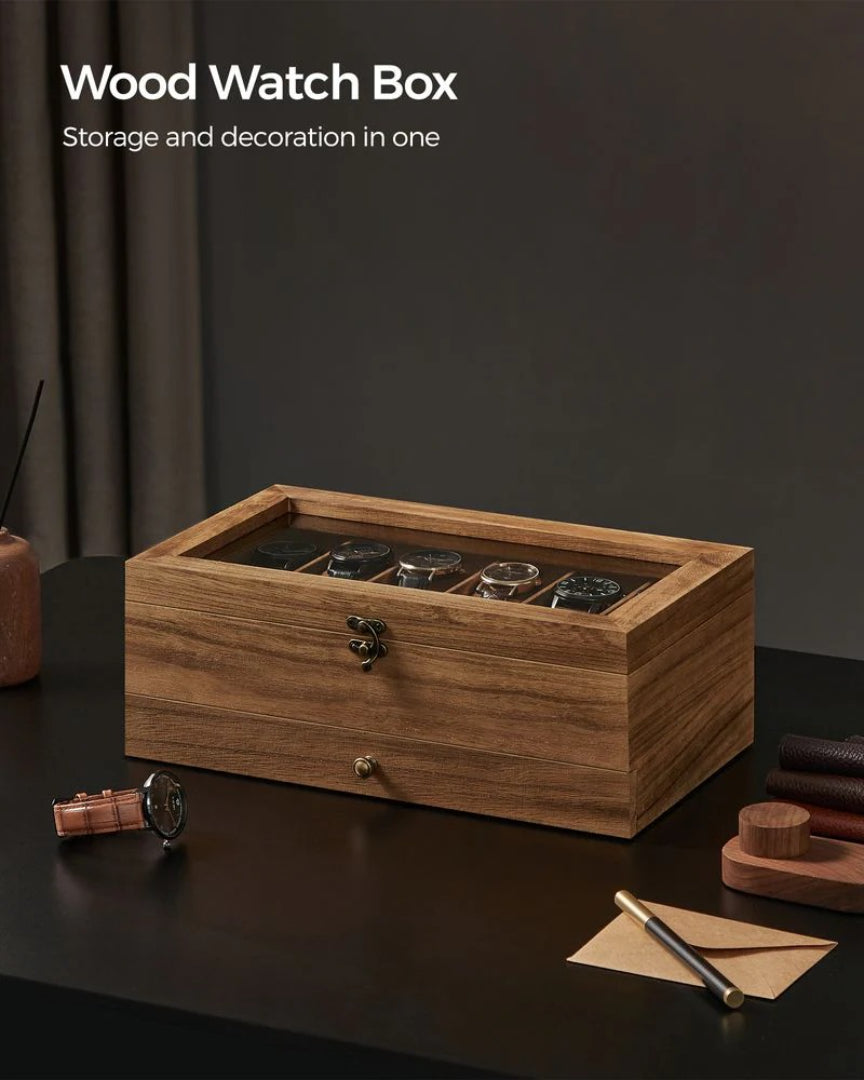 Wood Watch Box With Glass Lid 8 Or 12 Slot Organizer – product view 12 | Ridgefield Furniture