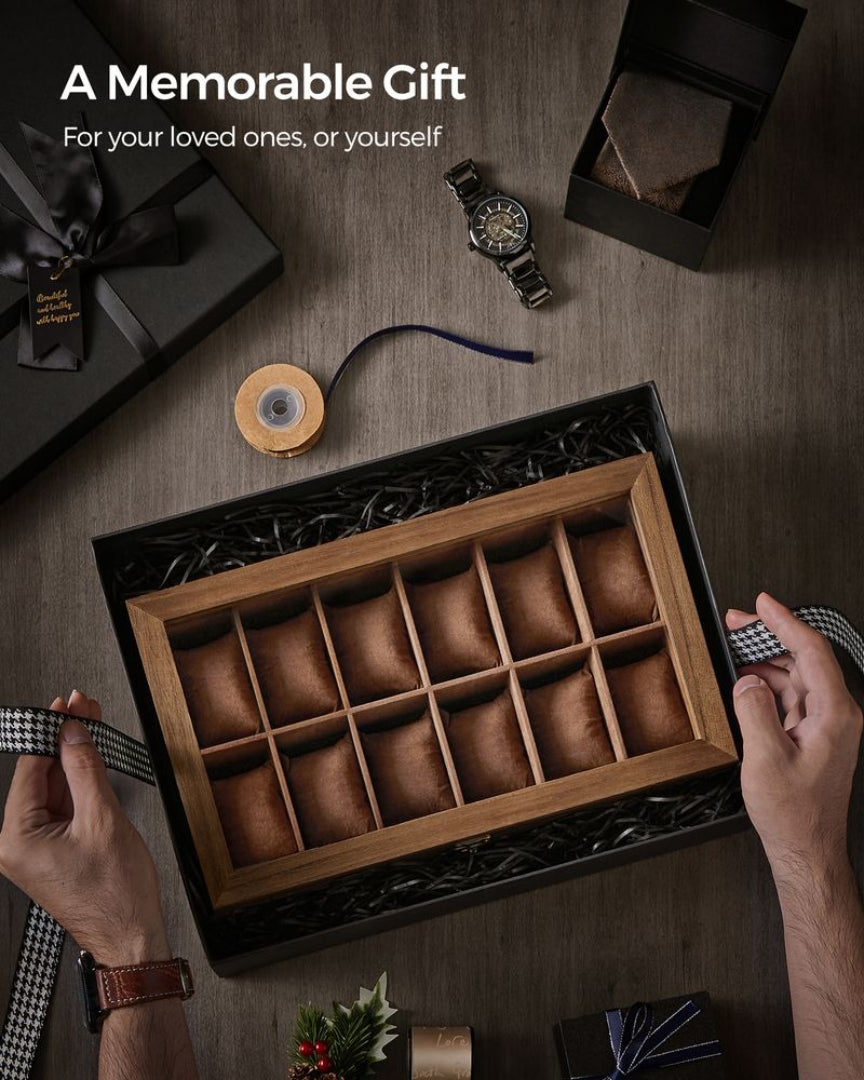 Wood Watch Box With Glass Lid 8 Or 12 Slot Organizer – product view 14 | Ridgefield Furniture