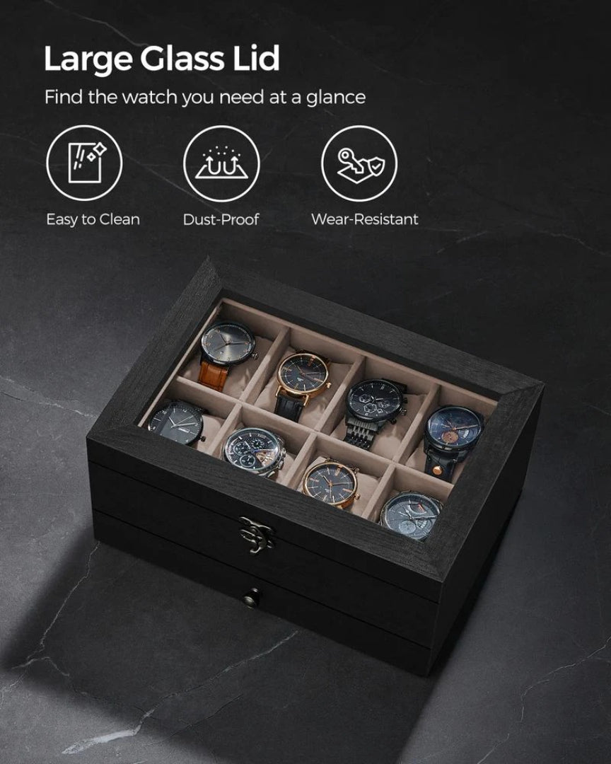 Wood Watch Box With Glass Lid 8 Or 12 Slot Organizer – product view 19 | Ridgefield Furniture