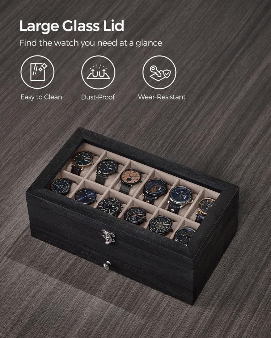 Wood Watch Box With Glass Lid 8 Or 12 Slot Organizer – product view 26 | Ridgefield Furniture