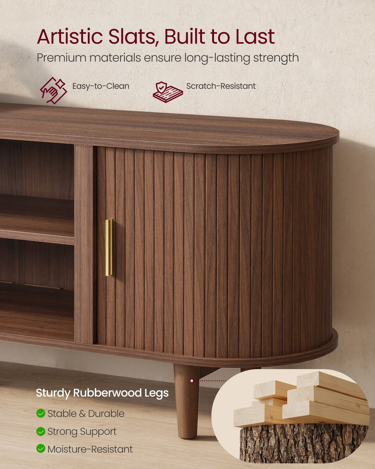 Wooden TV Cabinet For 80 Inch TVs With Slatted Sliding Doors - product photo 11