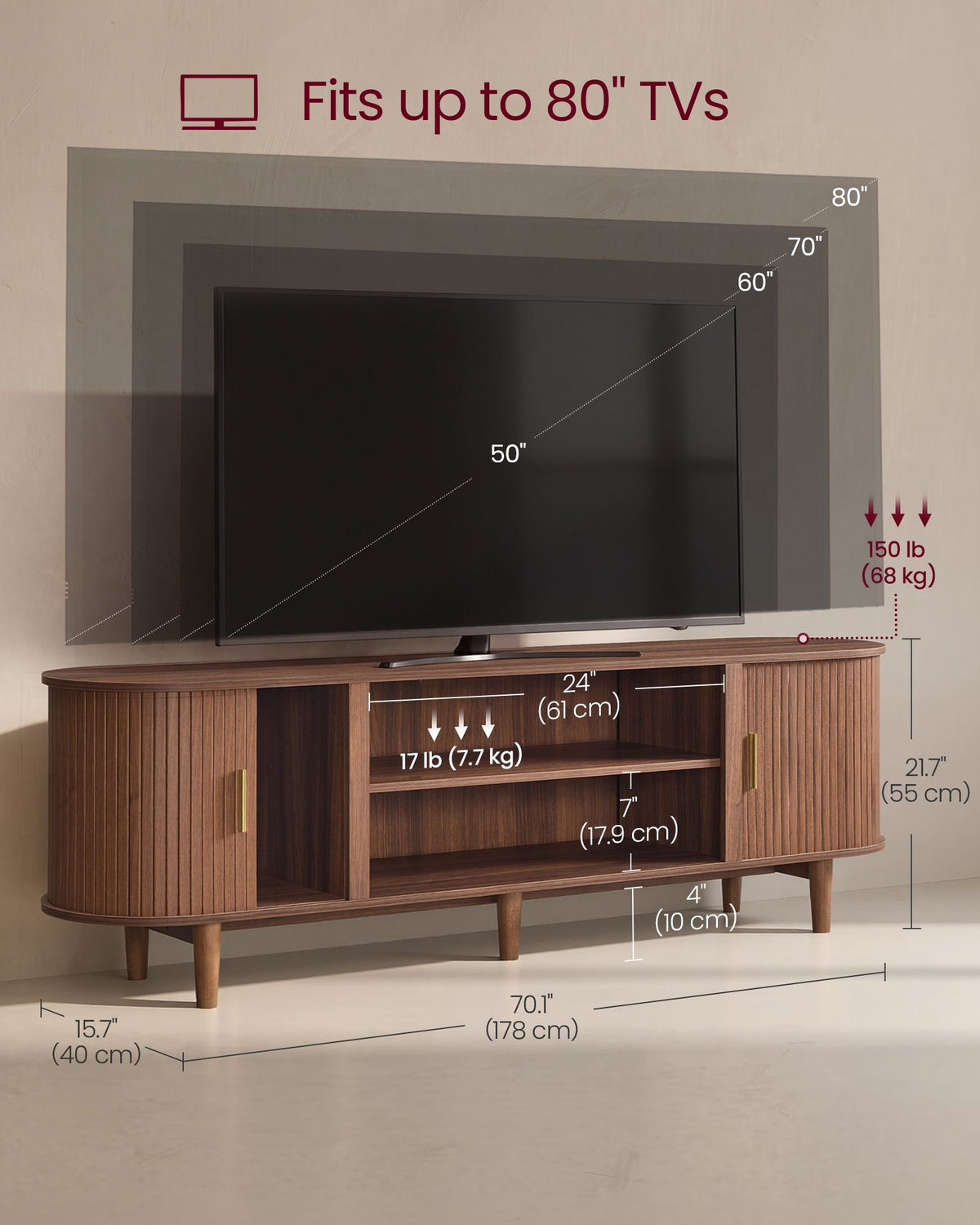 Wooden TV Cabinet For 80 Inch TVs With Slatted Sliding Doors - product photo 12