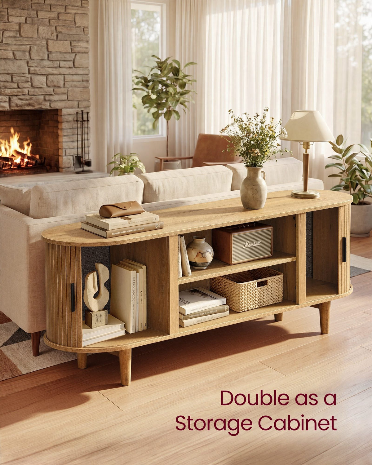 Wooden TV Stand For 65 Inch TVs With Storage Shelves, Media Console - product photo 14